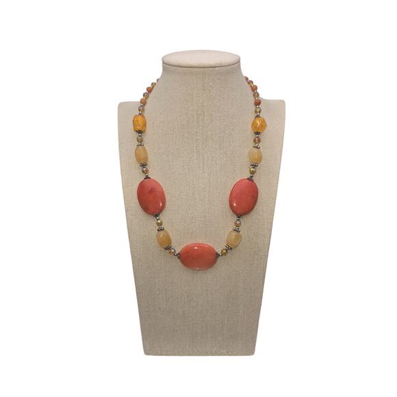 Bold Orange & Yellow Glass and Beaded Statement Vintage Necklace - Picture 2 of 5